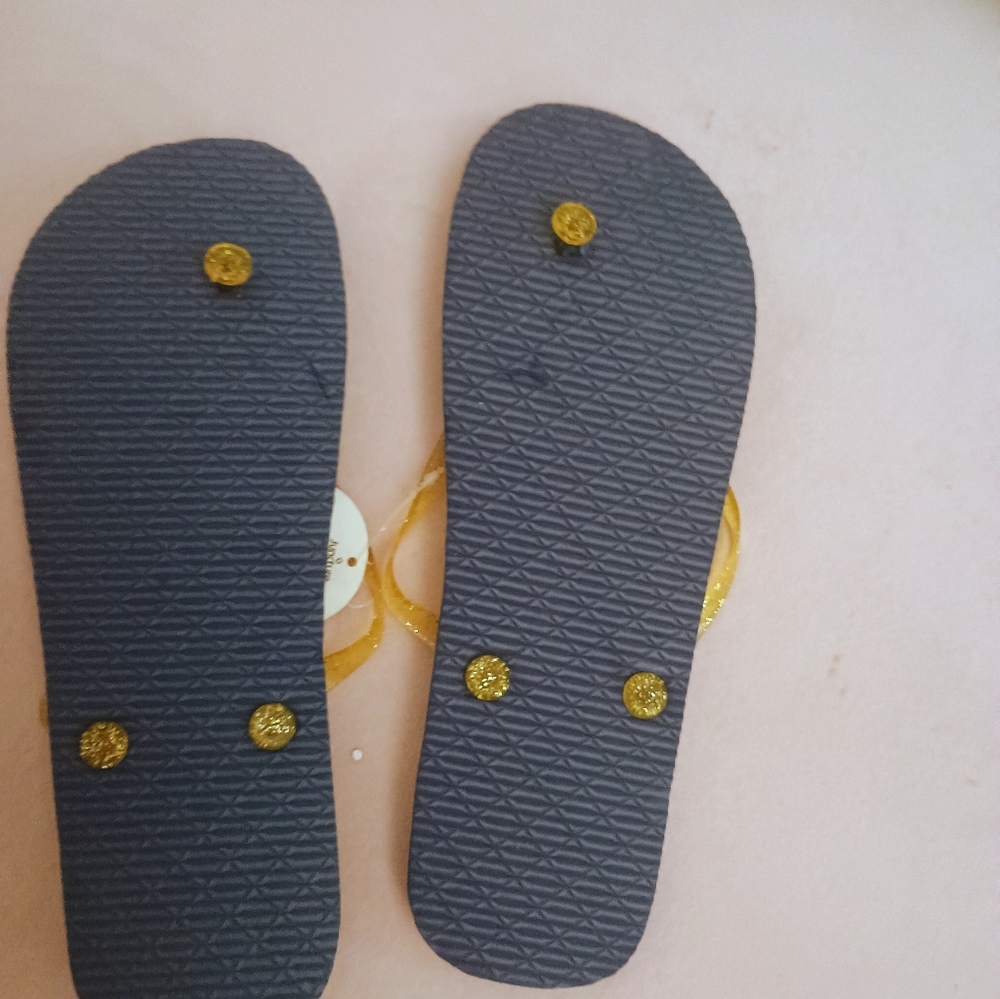 Lemon Print Flip Flops - Navy & Yellow - Picture 3 of 3